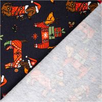 Sweat Stoff angeraut Holly Weihnachten Dackel mit Geschenken navy rot von Swafing 1,50m Breite Sweatstoff mit Dackel und Weihnachtsgeschenk-Motiv auf dunkelblau, Vorder- und Rückseite sichtbar