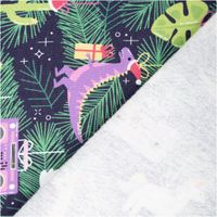 Sweat Stoff angeraut Holly Weihnachten Dino Einhorn Flamingo Radio navy bunt von Swafing 1,50m Breite Vorderseite und Rückseite eines Sweatstoffs mit navyfarbenem Hintergrund und buntem Weihnachtsmotiv, Ecke umgeschlagen