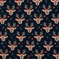 Sweat Stoff angeraut Holly Weihnachten Rentiere Lichterkette dunkelblau beige von Swafing 1,50m Breite Angerauter Sweat Holly von Swafing mit Rentieren, Weihnachtsmützen und Lichterkette auf dunkelblauem Grund