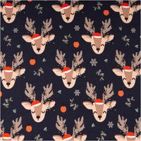 Sweat Stoff angeraut Holly Weihnachten Rentiere Lichterkette dunkelblau beige von Swafing 1,50m Breite Sweatstoff mit Rentierköpfen, Lichterkette und Weihnachtsmotiven auf dunkelblauem Hintergrund