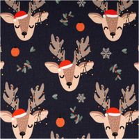 Sweat Stoff angeraut Holly Weihnachten Rentiere Lichterkette dunkelblau beige von Swafing 1,50m Breite Sweatstoff mit Rentiermotiven, Lichterkette und Schneeflocken auf dunkelblauem Stoff