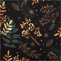 Sweat Stoff angeraut Holly Weihnachten Zweige schwarz gold petrol von Swafing 1,50m Breite Detailaufnahme von angerautem Sweat in Schwarz mit goldenen Zweigen und grünen Blättern
