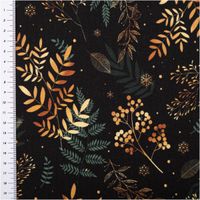 Sweat Stoff angeraut Holly Weihnachten Zweige schwarz gold petrol von Swafing 1,50m Breite Schwarzer Sweatstoff mit goldenen und petrolfarbenen Zweigen, Lineal am Rand, Muster botanisch