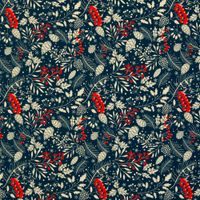 Sweat Stoff angeraut Holly Weihnachten Zweige Beeren blau creme rot von Swafing 1,50m Breite Angerauter Sweat Holly von Swafing mit cremefarbenen Zweigen und roten Beeren auf dunkelblauem Grund