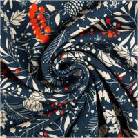 Sweat Stoff angeraut Holly Weihnachten Zweige Beeren blau creme rot von Swafing 1,50m Breite Sweatstoff mit winterlichem Zweig- und Beerenmuster in Blau und Creme zur Spirale gedreht