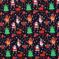 Sweat Stoff angeraut Holly Weihnachten Weihnachtsmann Weihnachtsbaum navy bunt von Swafing 1,50m Breite Angerauter Sweat Holly von Swafing mit Weihnachtsmann, Schneemann und Weihnachtsbäumen auf navyblauem Grund