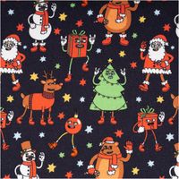 Sweat Stoff angeraut Holly Weihnachten Weihnachtsmann Weihnachtsbaum navy bunt von Swafing 1,50m Breite bunter Sweatstoff mit Comic-Weihnachtsfiguren, Motiv Baumschmuck, Geschenk, Sternen auf navyblau