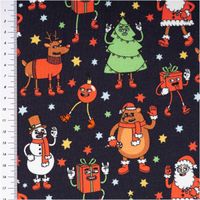 Sweat Stoff angeraut Holly Weihnachten Weihnachtsmann Weihnachtsbaum navy bunt von Swafing 1,50m Breite lustiger Sweatstoff mit Weihnachtsmotiven wie Rentier, Schneemann, Geschenken auf dunkelblauem Grund, Maßband links