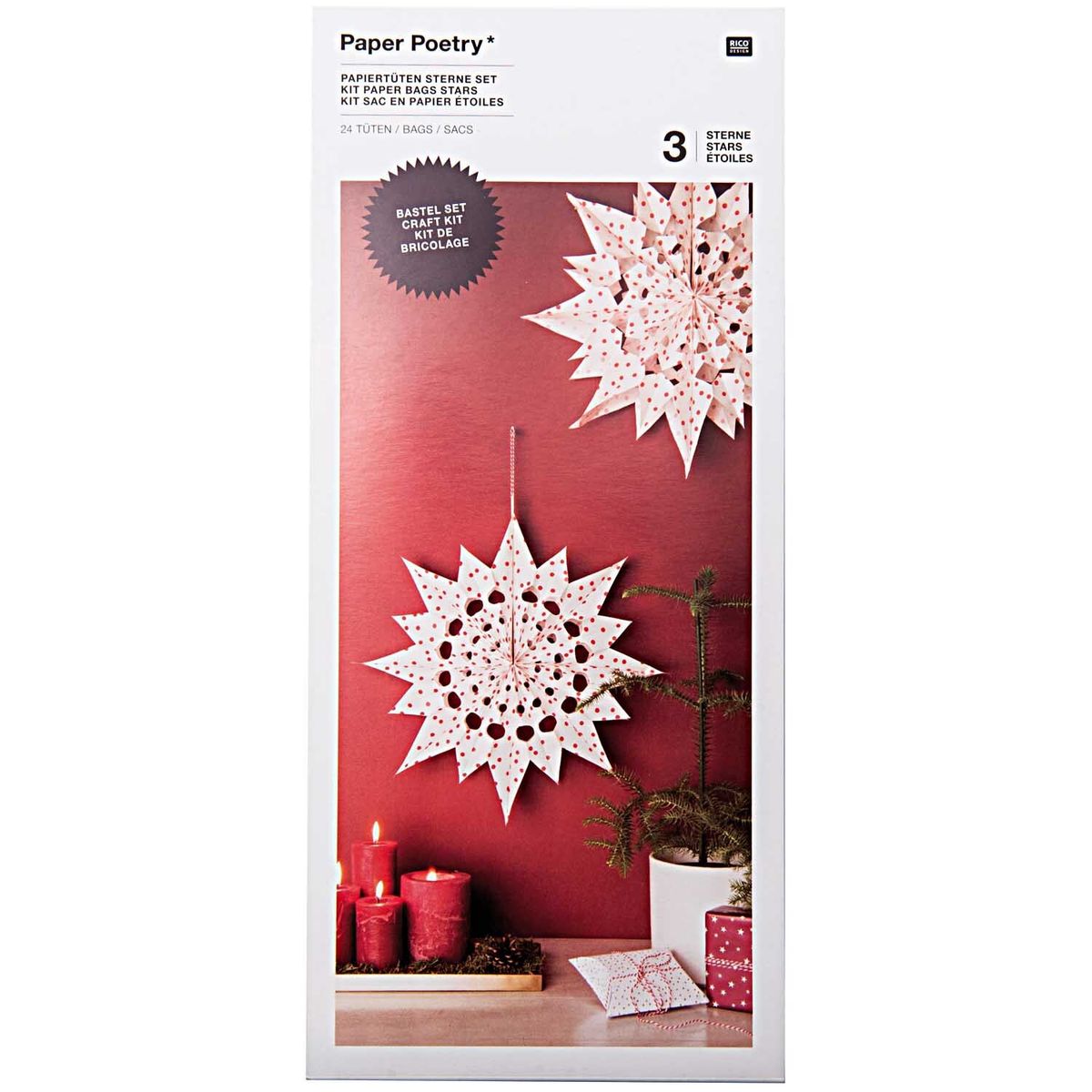 Bastelset Papiertüten-Sterne groß weiß gepunktet von Rico Design – weitere Ansicht Bastelset Papiertüten-Sterne groß weiß gepunktet von Rico Design – weitere Ansicht