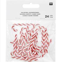 Holzstreu Zuckerstangen rot weiß von Rico Design – Verpackung Holzstreu Zuckerstangen rot weiß von Rico Design – Verpackung mit 24 Stück Streuteilen aus Holz