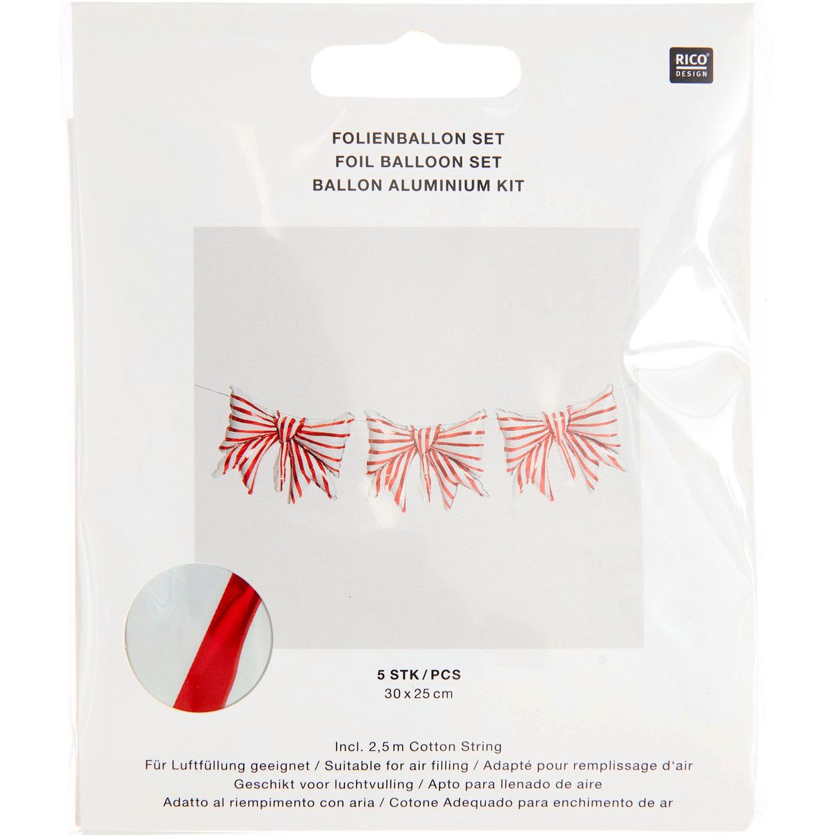 Mini-Folienballons Schleife rot-weiß 5 Stück von Rico Design – weitere Ansicht