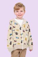 Kind in Softshelljacke mit Hunden wollweiß braun – Nähbeispiel Kind in Softshelljacke mit Hunden wollweiß braun – Nähbeispiel