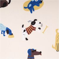 Softshell Stoff mit Fleece-Innenseite Digitaldruck Hunde wollweiß braun 1,45m Breite heller Softshell Stoff mit bunten Hunde-Illustrationen und gelben Akzenten, Motiv nah aufgenommen