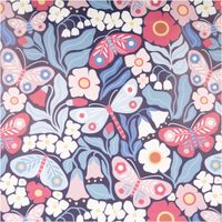 Regenjackenstoff Aqua Protect wasserdicht soft Schmetterlinge Blumen marineblau rosa 145cm Breite Regenjackenstoff mit Schmetterlingen und Blumen in Rosa, Blau und Marineblau als Nahaufnahme