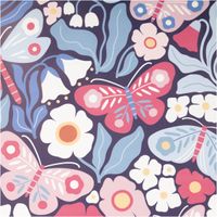 Regenjackenstoff Aqua Protect wasserdicht soft Schmetterlinge Blumen marineblau rosa 145cm Breite Aqua Protect Stoff mit bunten Schmetterlingen, Blumen und Blättern auf marineblauem Hintergrund als Muster