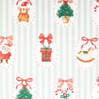 Baumwollstoff Perkal Weihnachten Nostalgie Streifen Sweetie hellgrün weiß rot 1,5m Breite Baumwollstoff mit grünen Streifen und nostalgischen Weihnachtsmotiven wie Geschenk, Schaukelpferd und Tannenbaum