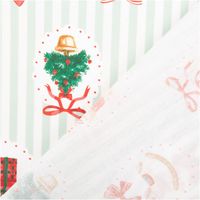 Baumwollstoff Perkal Weihnachten Nostalgie Streifen Sweetie hellgrün weiß rot 1,5m Breite Baumwollstoff in hellgrün mit Streifen und Weihnachtskranz, Ecke zeigt Rückseite mit blasseren Motiven