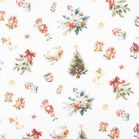 Baumwollstoff Perkal Weihnachten Vintage Tannenzweige Uncle Harry weiß bunt 1,5m Breite weißer Baumwollstoff mit Weihnachtsmotiven wie Tannenzweigen, Geschenken, Nussknacker und Christbaum