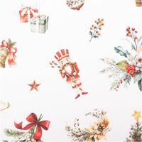 Baumwollstoff Perkal Weihnachten Vintage Tannenzweige Uncle Harry weiß bunt 1,5m Breite Baumwollstoff in Weiß mit bunten Geschenken, Weihnachtsmann, Sternen und floralen Motiven