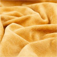 Vorhangstoff Thermostoff Chenille Manchester isolierend senfgelb 1,45m Breite nahaufgenommener senfgelber Stoff in Falten gelegt, strukturiertes Chenille-Material sichtbar