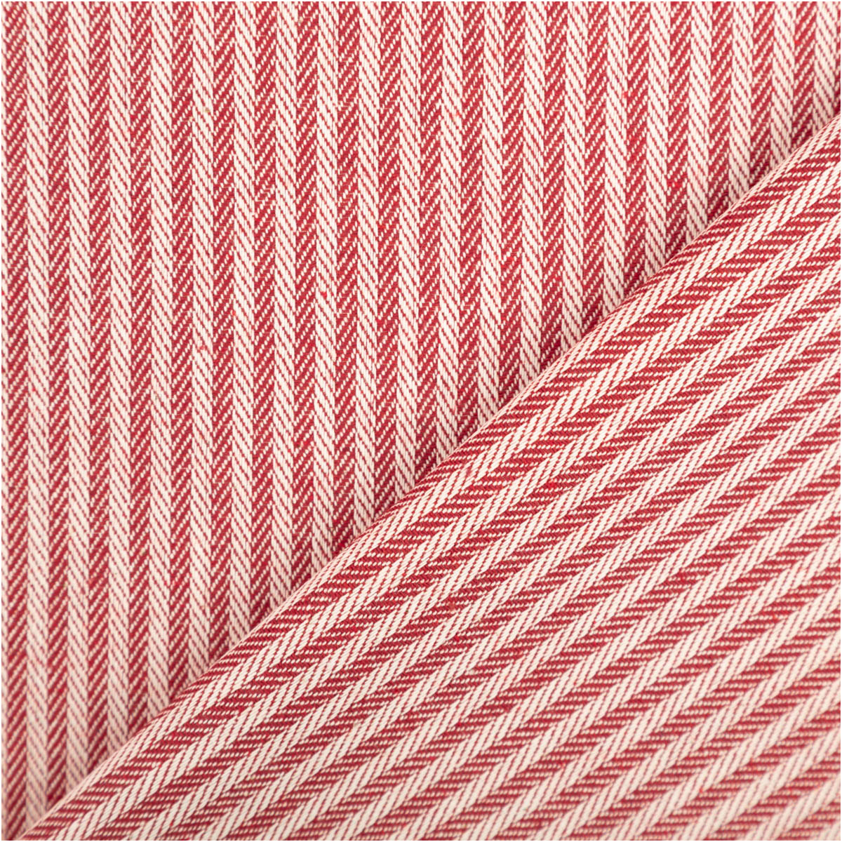 Dekostoff Dobby Streifen 3mm rot beige 1,40m Breite Dobby-Gewebe mit diagonalen rot-beigen Streifen, Stoffkante umgeschlagen, Muster und Struktur deutlich erkennbar