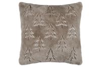 Quadratisches Kunstfellkissen in Taupe mit geprägtem Muster aus kleinen Tannenbäumen Quadratisches Kunstfellkissen in Taupe mit geprägtem Muster aus kleinen Tannenbäumen