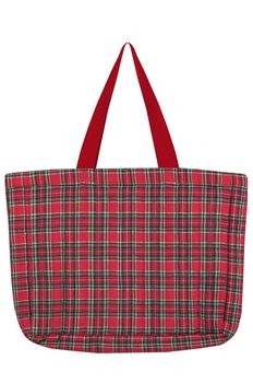 Shopper im Tartan-Karo rot grün mit roten Henkeln Shopper im Tartan-Karo rot grün mit roten Henkeln