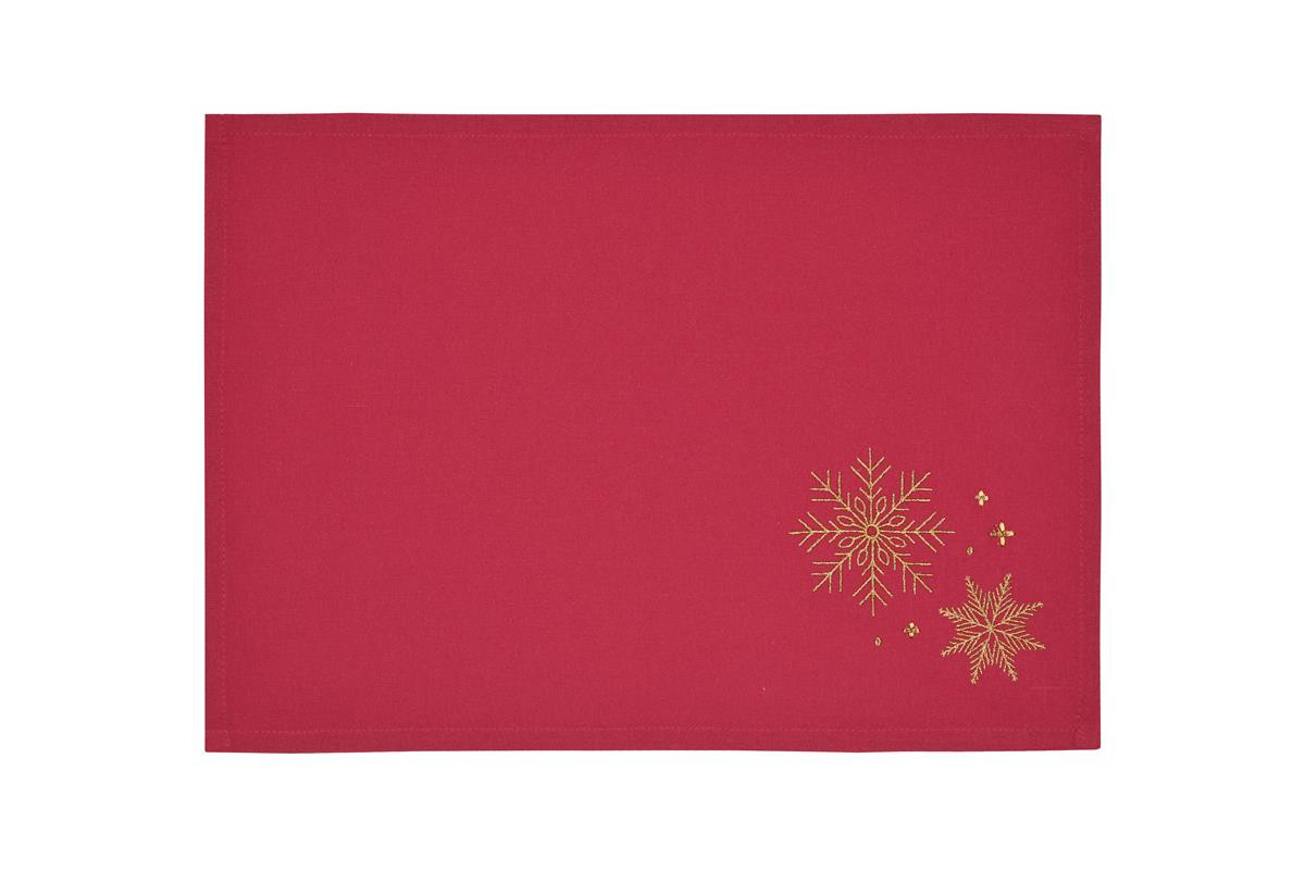 Platzset 30x45 cm in Uni-Rot mit goldenen Schneeflocken