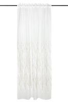 Weißer Voile-Vorhang mit Kräuselband und gestickten Gräsern an einer Gardinenstange Weißer Voile-Vorhang mit Kräuselband und gestickten Gräsern an einer Gardinenstange