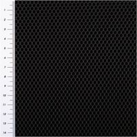 Mesh Stoff 3D Wabenstruktur Martindale 30.000 schwarz 150cm Stoffbreite schwarzer 3D Mesh Stoff mit Wabenstruktur und Maßband am linken Rand, flach ausgebreitet