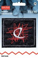 985.jpg Prym Applikation Label Jeans schwarz mit Stickerei rot